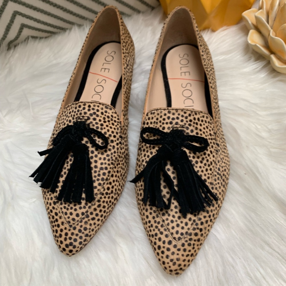 Sole Society Hadlee Dotted Leopard Print Hair Calf Tassel Loafer